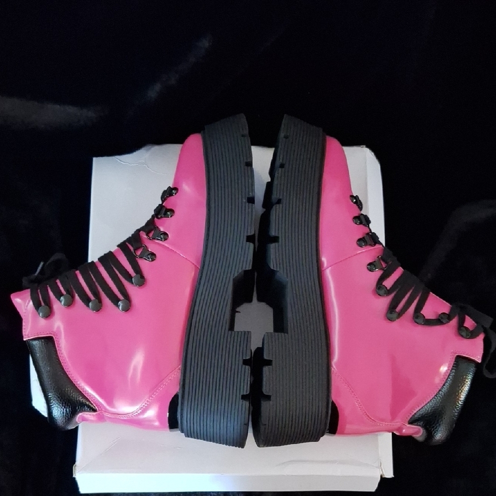 Katy Perry Collections Women's Vibrant Pink Lace-Up Boots - Picture 4 of 6